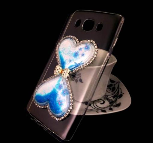 Силиконов калъф / гръб / TPU 3D с камъни за Samsung J5 2016 J510 - прозрачен / син брокат / пясъчен часовник / сърце