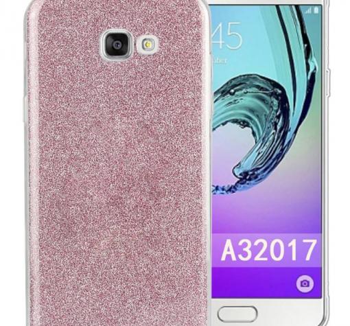 Луксозен силиконов гръб със стойка за Samsung A3 2017 A320 - розов / брокат