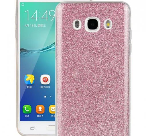 Луксозен силиконов гръб със стойка за Samsung J5 2016 J510 - розов / брокат