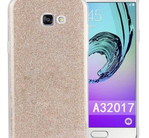 Луксозен силиконов гръб със стойка за Samsung A3 2017 A320 - златист / брокат