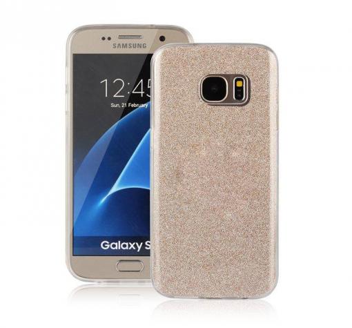 Силиконов калъф / гръб / TPU за Samsung S7 G930 - златист / брокат