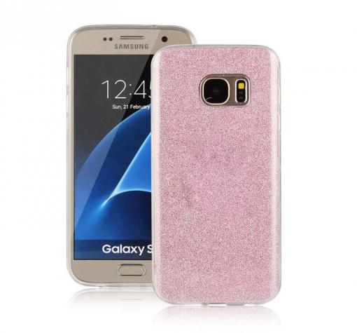 Силиконов калъф / гръб / TPU за Samsung S7 G930 - розов / брокат