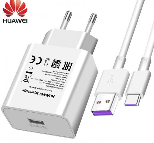 Оригинално зарядно за Huawei P Smart 2021 / Super Charge Type-C - бяло