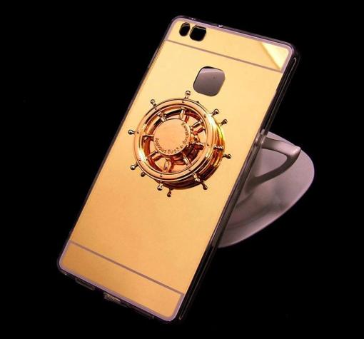 Луксозен силиконов калъф / гръб / TPU със спинер за Huawei P9 Lite - златист / огледален