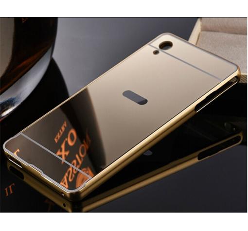 Луксозен алуминиев бъмпер с твърд гръб за Sony Xperia M5 - огледален / златист