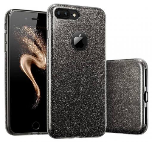 Луксозен силиконов гръб зa Apple iPhone 7 Plus / iPhone 8 Plus - черен / брокат