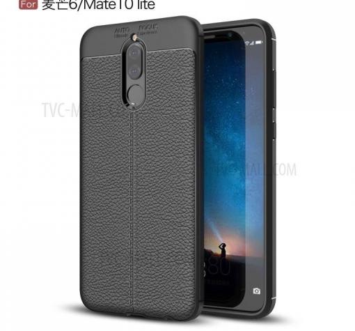 Луксозен силиконов калъф / гръб / TPU за Huawei Mate 10 Lite - черен / имитиращ кожа
