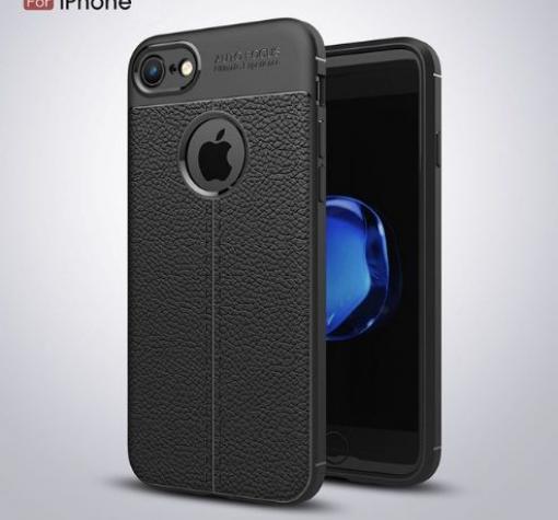 Луксозен силиконов калъф / гръб / TPU за Apple iPhone 8 Plus - черен / имитиращ кожа