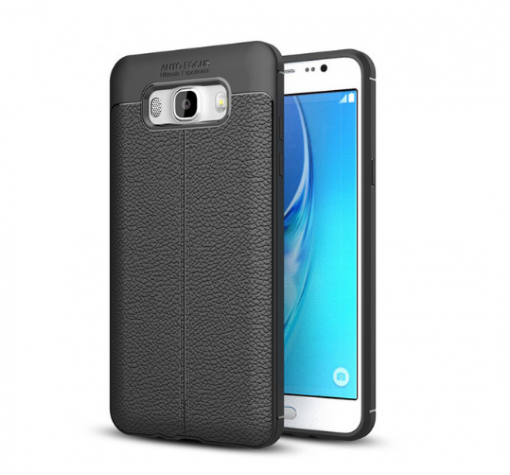 Луксозен силиконов калъф / гръб / TPU за Samsung J7 2016 J710 - черен / имитиращ кожа