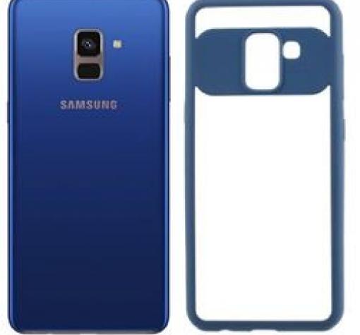 Луксозен силиконов калъф TPU за Samsung A8 Plus 2018 A730 - прозрачен / син кант
