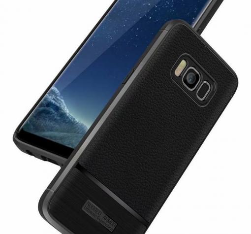 Луксозен силиконов калъф / гръб / TPU за Samsung S8 Plus G955 - черен / имитиращ кожа / Rugged Armor