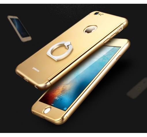 Луксозен гръб със стойка 3in1 360° Full Cover с твърда рамка JOYROOM за Apple iPhone 6 / iPhone 6S - Gold / лице и гръб