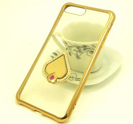 Луксозен силиконов гръб със стойка MEEPHONG за Apple iPhone 7 Plus / iPhone 8 Plus - прозрачен / Gold кант
