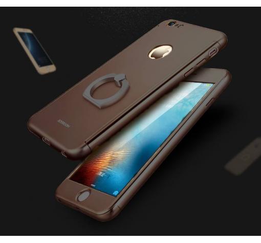 Луксозен гръб със стойка 3in1 360° Full Cover с твърда рамка JOYROOM за Apple iPhone 6 / iPhone 6S - тъмно кафяв / лице и гръб