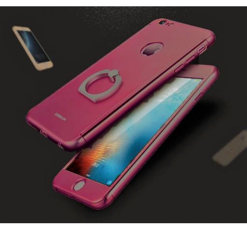 Луксозен гръб със стойка 3in1 360° Full Cover с твърда рамка JOYROOM за Apple iPhone 6 / iPhone 6S - цикламен / лице и гръб