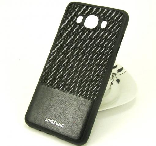 Луксозен силиконов калъф / гръб / TPU за Samsung J7 2016 J710 - черен / имитиращ кожа / Grid