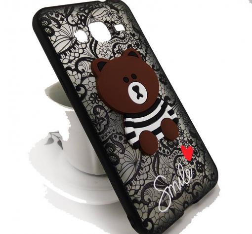 Луксозен силиконов калъф / гръб / TPU Smile Case за Samsung J3 / J3 2016 J320 - черена мрежа / Bear