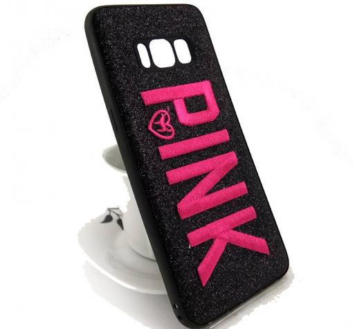 Луксозен силиконов калъф / гръб / TPU за Samsung S8 G950 - Pink / черен брокат