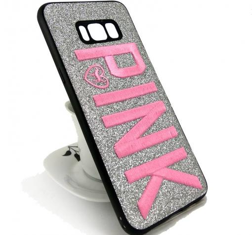 Луксозен силиконов калъф / гръб / TPU за Samsung S8 Plus G955 - Pink / сребрист брокат