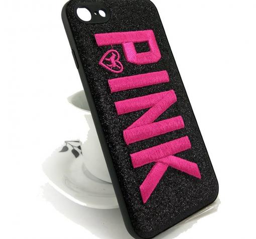 Луксозен силиконов калъф / гръб / TPU за Apple iPhone 7 / iPhone 8 - Pink / черен брокат