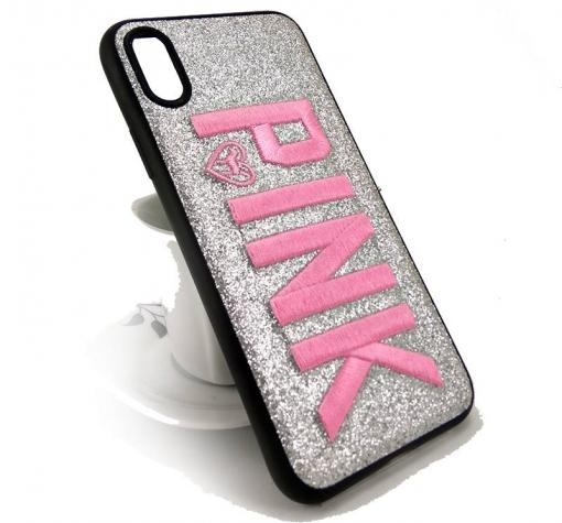 Луксозен силиконов калъф / гръб / TPU за Apple iPhone X - Pink / сребрист брокат
