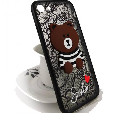 Луксозен силиконов калъф / гръб / TPU Smile Case за Apple iPhone 7 / iPhone 8 - черна мрежа / Bear