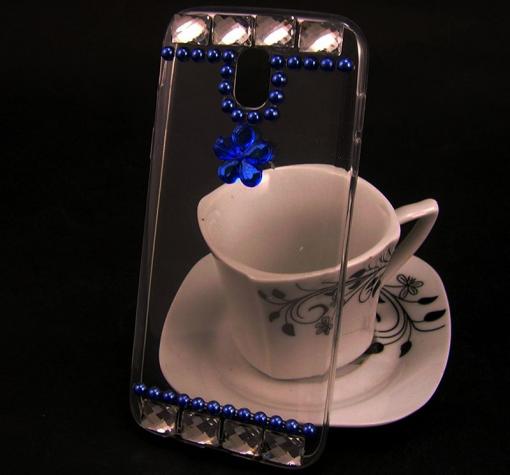 Луксозен силиконов калъф / гръб / TPU 3D с камъни за Samsung J5 2017 J530 - прозрачен / синьо цвете