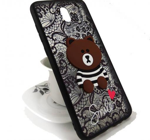 Луксозен силиконов калъф / гръб / TPU Smile Case за Samsung J3 2017 J330 - черна мрежа / Bear