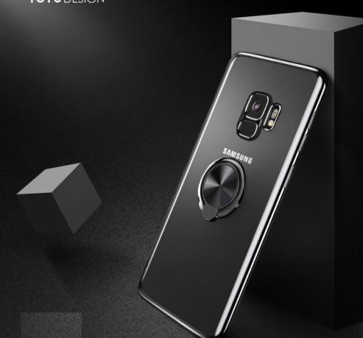 Луксозен твърд гръб TOTU Desing Magnetic Finger Ring Car Holder за Samsung S9 Plus G965 - прозрачрн с черен кант