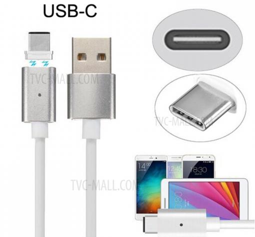 Магнитен USB кабел / USB Type-C Magnetic Charging Data Cable за Samsung S9 G960 - сребрист / бял