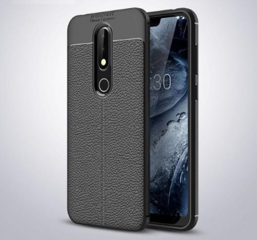 Луксозен силиконов калъф / гръб / TPU за Nokia 3.1 Plus - черен / имитиращ кожа