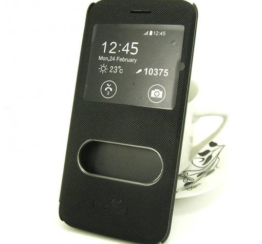 Кожен калъф Flip тефтер S-View със стойка за LG K8 2017 - черен / Flexi