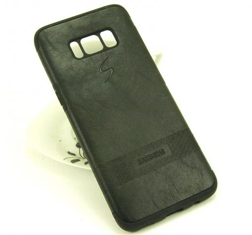 Луксозен силиконов калъф / гръб / TPU за Samsung S8 G950 - черен / кожа