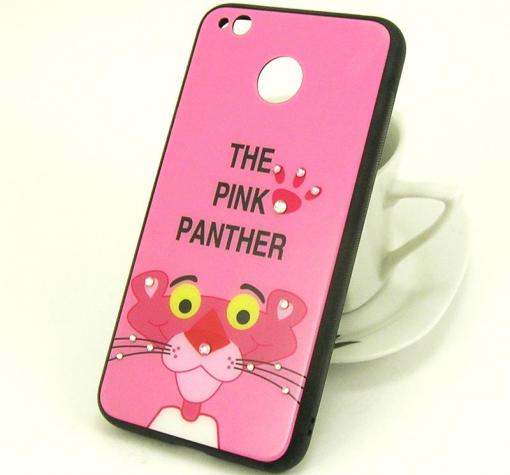 Луксозен твърд гръб със силиконов кант и камъни за Xiaomi Redmi 5A - тъмно розов / The Pink Panther