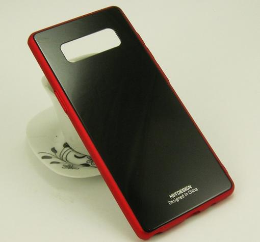 Луксозен стъклен твърд гръб KST Design Pro Glass за Samsung Note 8 N950 - черен / червен кант