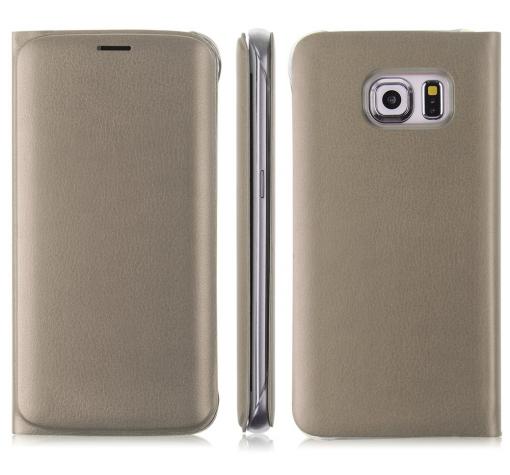 Кожен калъф Flip Cover тефтер Sunix за Samsung S6 Edge G925 - златист