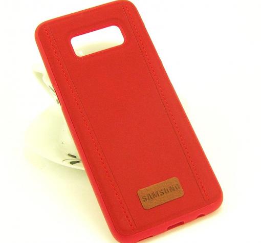 Луксозен силиконов калъф / гръб / TPU Samsung S8 G950 - червен / имитиращ кожа