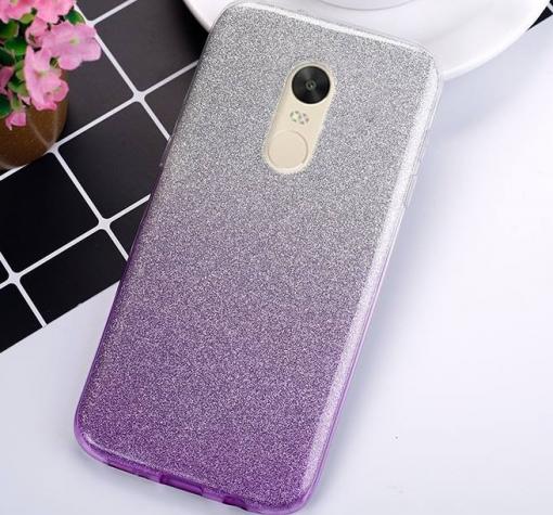 Силиконов калъф / гръб / TPU за Xiaomi Redmi 5 Plus - преливащ / сребристо и лилаво / брокат