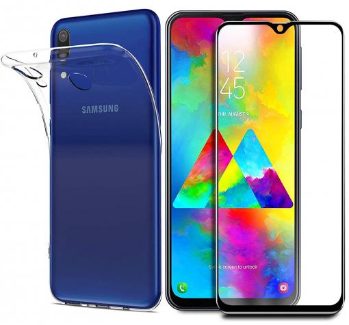 Силиконов калъф / гръб / TPU с черен стъклен протектор Full Glue за Huawei P30 Lite - прозрачен