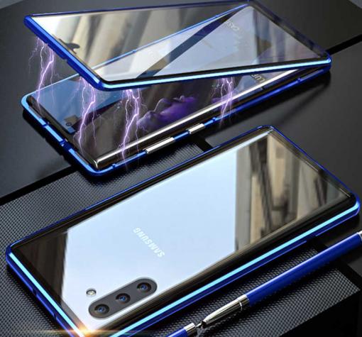 Магнитен калъф Bumper Case 360° FULL за Samsung Note 10 N970 - прозрачен / синя рамка