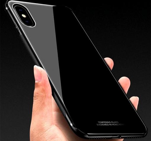 Луксозен стъклен твърд гръб за Apple iPhone X - черен