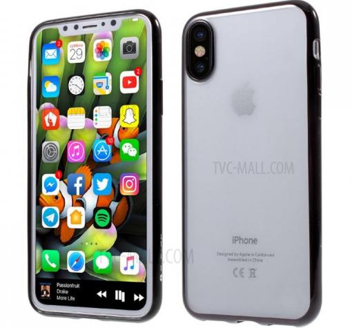 Оригинален силиконов калъф / гръб / TPU G-Case Plating за Apple iPhone X - прозрачен / черен кант