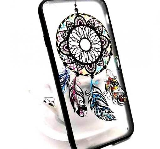 Луксозен твърд гръб за Apple Apple iPhone 7 / iPhone 8 - прозрачен / черен кант / цветен капан за сънища