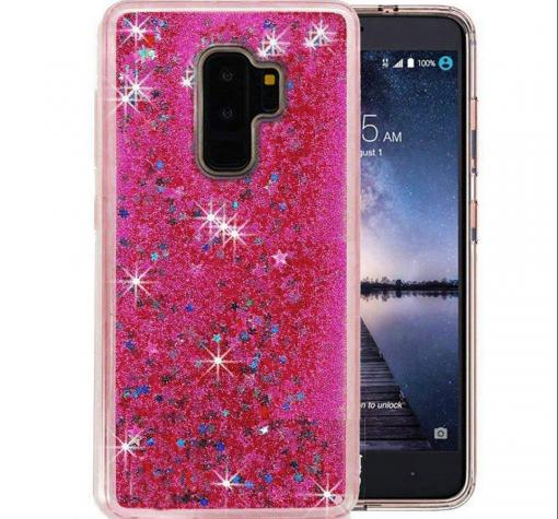 Луксозен твърд гръб 3D за Samsung A6 2018 - прозрачен / розов брокат / звездички