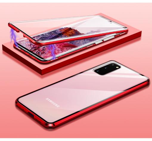 Магнитен калъф Bumper Case 360° FULL за Samsung S20 Ultra - прозрачен / червена рамка