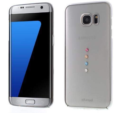 Луксозен твърд гръб X-FITTED Swarovski Diamond за Samsung S7 Edge G935 - прозрачен със сребрист кант / Crystal Icon Pro Diamond