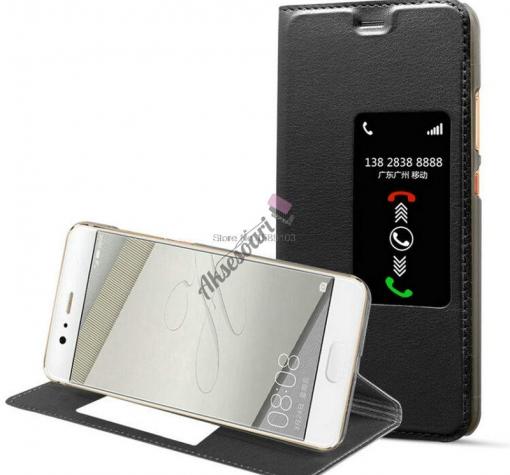 Луксозен кожен калъф Flip тефтер S-View със стойка за Huawei P10 Plus - черен
