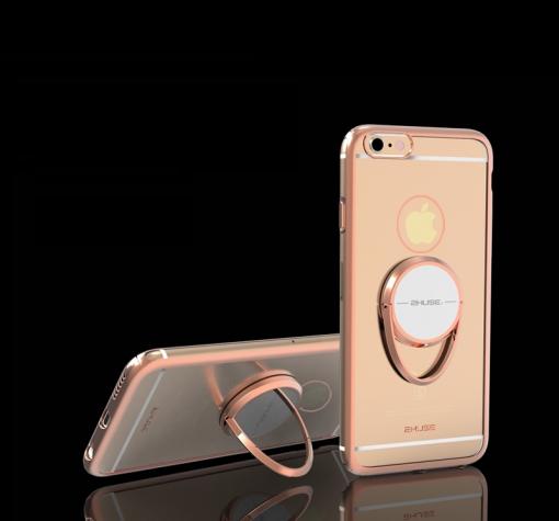Луксозен твърд гръб със стойка ZHUSE за Apple iPhone 7 - прозрачен / Rose Gold кант