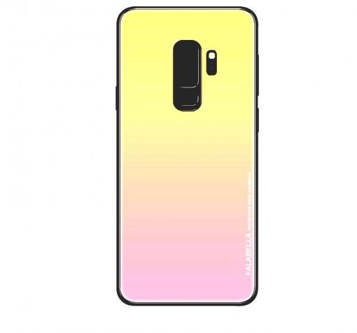 Луксозен стъклен твърд гръб за Samsung A6 2018 - преливащ / жълто и розово
