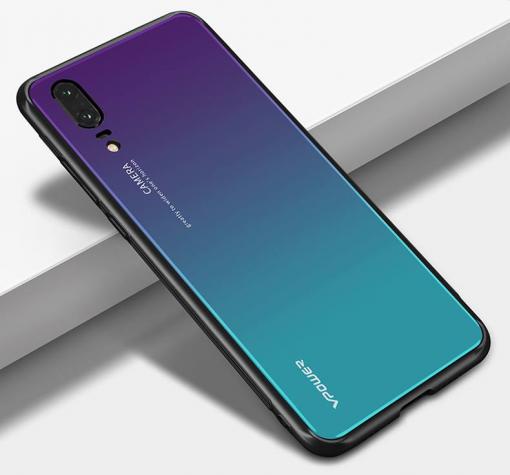 Луксозен стъклен твърд гръб за Huawei P20 - преливащ / лилаво и синьо